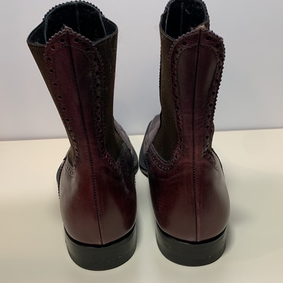 Dolce & Gabbana Burgundy Square Toe Chelsea Leather Boots - Picture 4 of 12